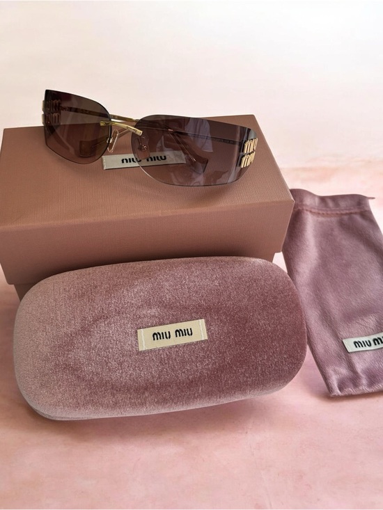 Miu Miu Accessories - Miu Miu style Gold & Brown Rimless Sunglasses with Logo Temples